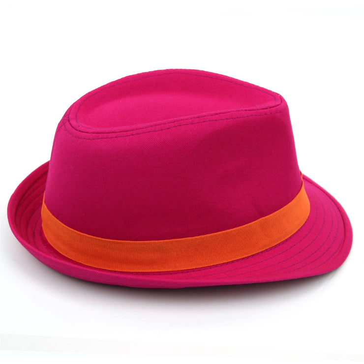Cotton trilby hat with contrast band - Pink
