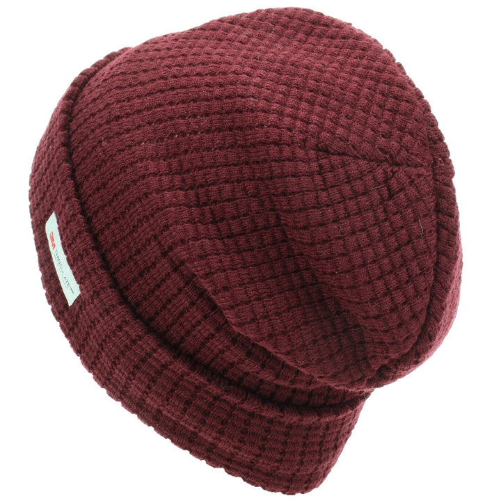 Knitted Waffle Design Beanie Hat - Red
