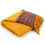 Tibetan Wool Blend Shawl Blanket - Mustard with Maroon Reverse