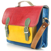 Real Leather Colourful Satchel Messenger Shoulder Bag - Red & Yellow Mix