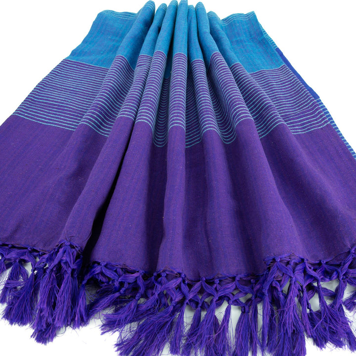 Striped Cotton Blanket With Tassel Edging - Cobalt