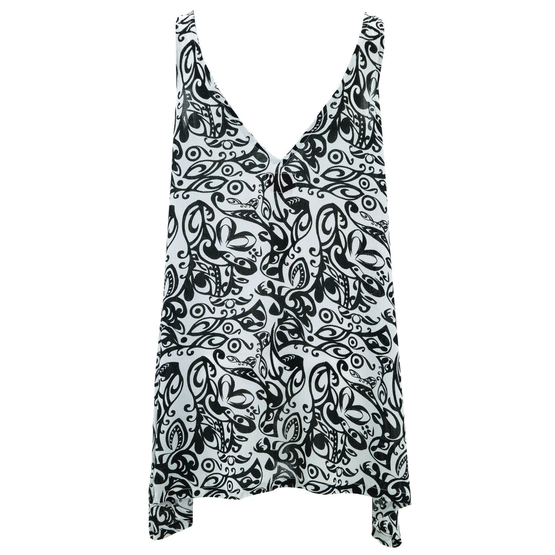 Floaty Asymmetrical Summer Dress - White Trellis