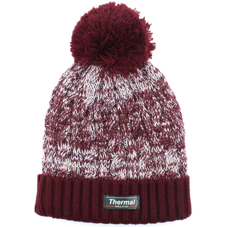 Childrens Thermal Lined Beanie Bobble Hat - Maroon
