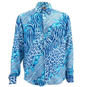 Chemise à manches longues coupe classique - ménagerie de la jungle - bleu