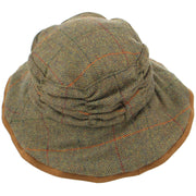 Ladies Wool Tweed Herringbone Cloche Hat - Light Brown