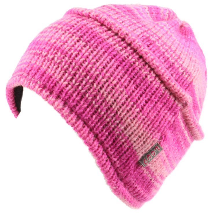 Wool knit ridge beanie hat with fleece lining - Pink Space Dye