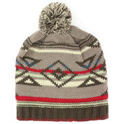 Fine knit aztec pattern beanie bobble hat - Brown
