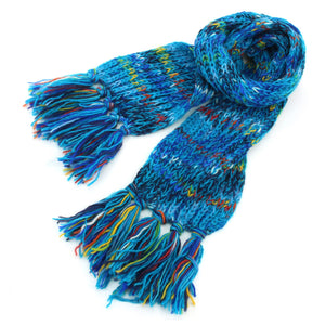 Écharpe en laine tricotée à la main - mélange bleu vif sd