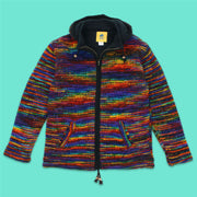 Hand Knitted Wool Hooded Jacket Cardigan - SD Black Rainbow