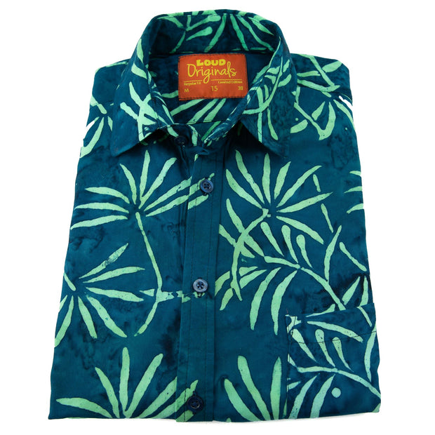 Regular Fit Long Sleeve Shirt - Tropical Leaf - Petrol