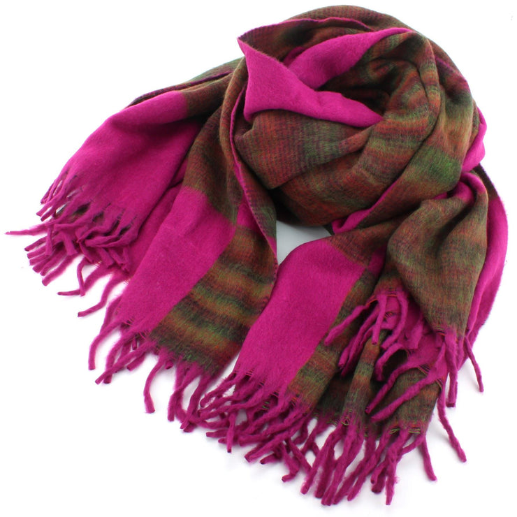 Tibetan Wool Blend Shawl Blanket - Pink with Green & Red Reverse