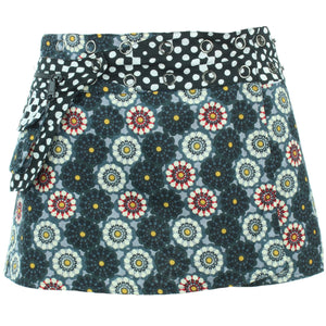 Vendbar Popper Wrap Mini-nederdel til børnestørrelse - Kalejdoskop / Mono Prikker