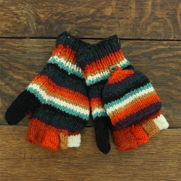 Hand Knitted Wool Shooter Gloves - Stripe Anu