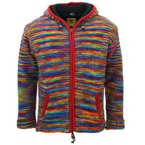 Cardigan veste à capuche en laine tricotée à la main - sd arc-en-ciel