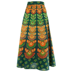 Lang Maxi Wrap Nederdel med Blok Print Mandala - Mørkegrøn