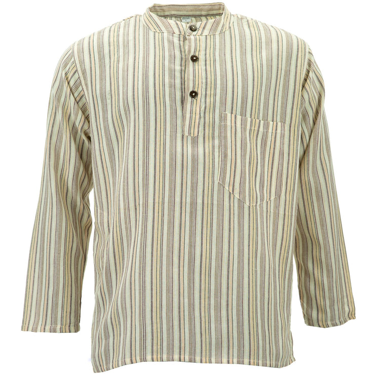 Cotton Grandad Collar Shirt - Cream Stripe