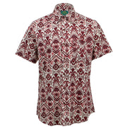 Tailored Fit Short Sleeve Shirt - Brown & Red Block Print