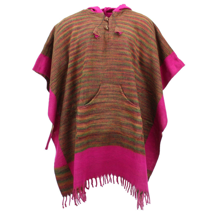 Soft Vegan Wool Hooded Tibet Poncho - Sunset & Pink
