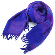 Tibetan Wool Blend Shawl Blanket - Royal Blue with Purple Reverse