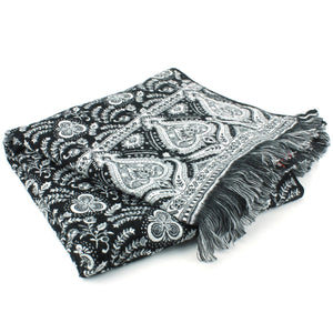 Acrylic Wool Shawl Blanket - Black Paisley - Hearts