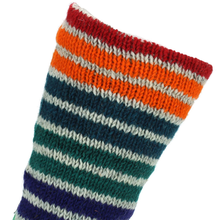 Chunky Wool Knit Leg Warmers - Stripe Green
