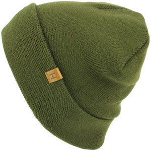 Feinstrick-Mütze mit Umschlag – Grün
