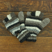Hand Knitted Wool Shooter Gloves - Stripe Natural