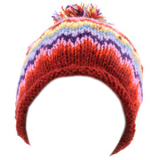 Chunky wool knit 'Zig-Zag' beanie bobble hat - Multicoloured