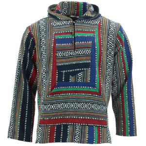 Woven Cotton Baja Hoodie - Blue, Green & Red