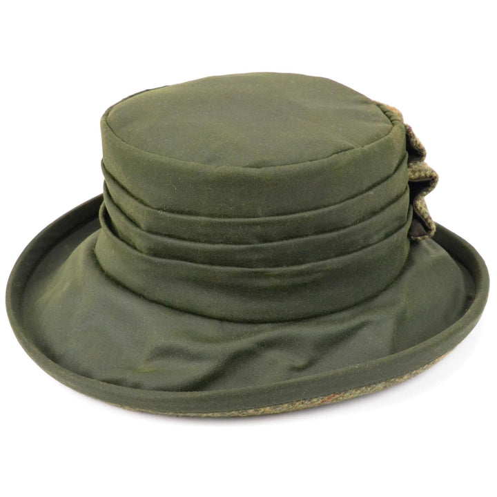 Ladies Wax Hat with Tweed Bow - Olive