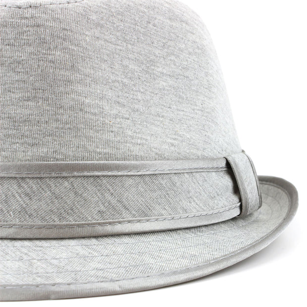 Simple grey cotton trilby hat with band and trim - Grey