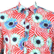 Regular Fit Long Sleeve Shirt - Turquoise Floral on Geometric Red & White