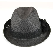 Straw paper trilby hat with lace band and flower corsage - Black