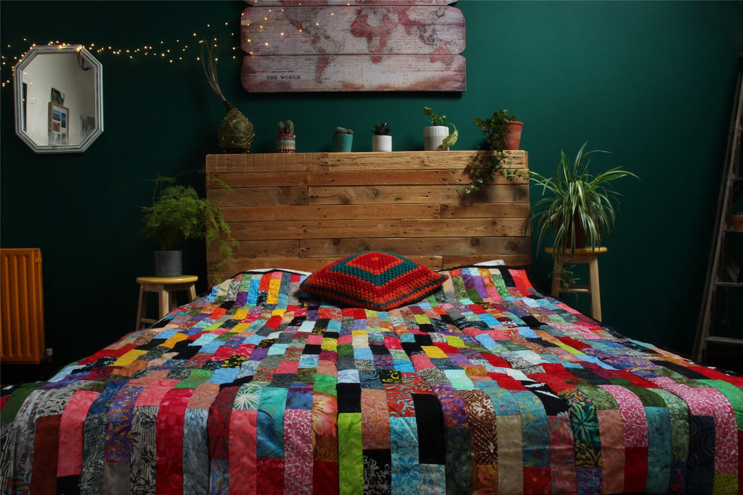 Handmade Quilted Patchwork Batik Printed Bedspread