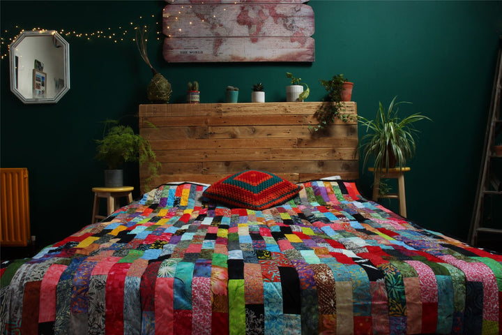 Handmade Quilted Patchwork Batik Printed Bedspread