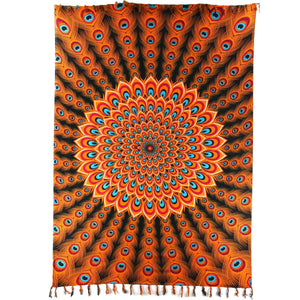 Viskose rayon sarong - påfugl - orange og blå