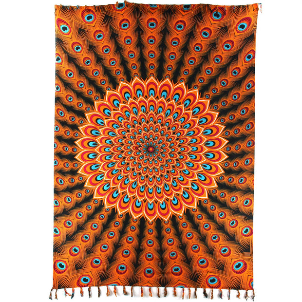 Viscose Rayon Sarong - Peacock - Orange & Blue