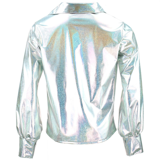 Shiny Metallic 70's Shirt - Silver