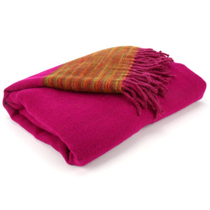 Tibetansk Wool Blend Shawl Blanket - Pink med Sunset Reverse