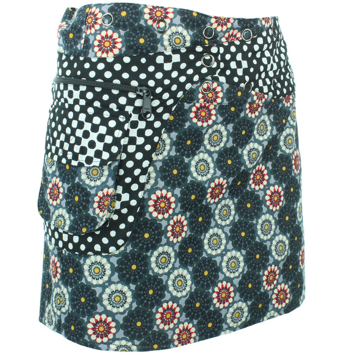Reversible Popper Wrap Mini Skirt - Kaleidoscope / Mono Dots