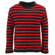 Hand Knitted Wool Jumper - Stripe Red Black