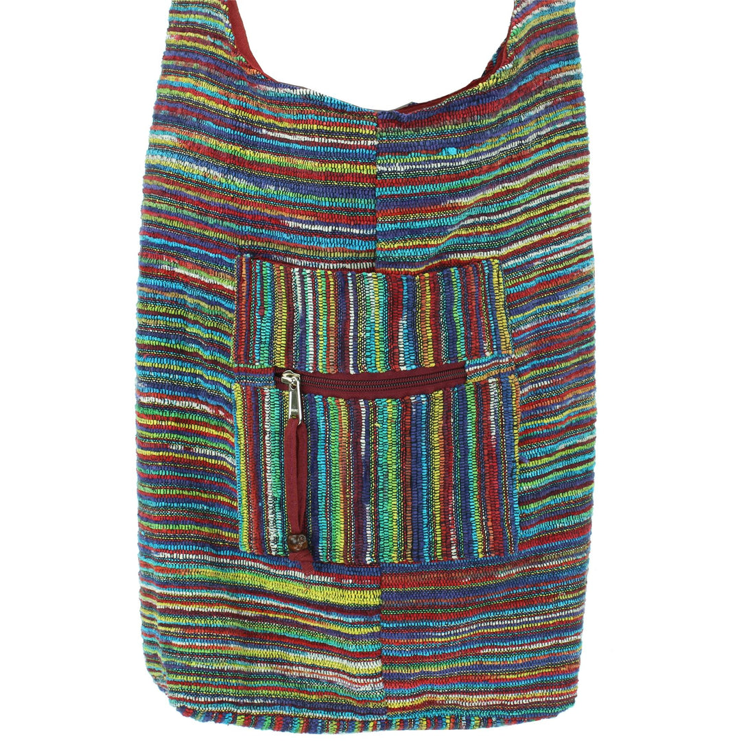 Striped Chenille Sling Shoulder Bag - Multi - Dark Red Lining