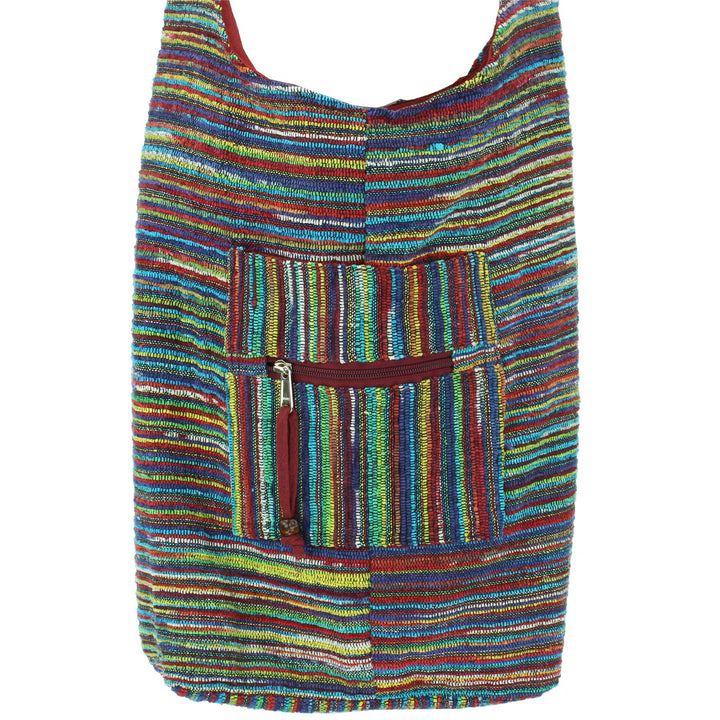 Striped Chenille Sling Shoulder Bag - Multi - Dark Red Lining