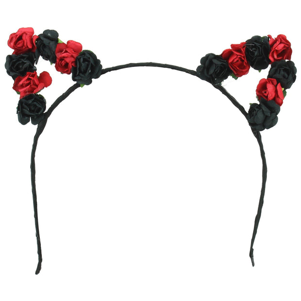 Cat Ear Garland Headband - Red-Black