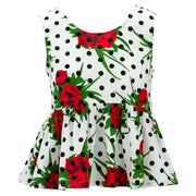 Ruched Box Top - Polka Dot Roses White