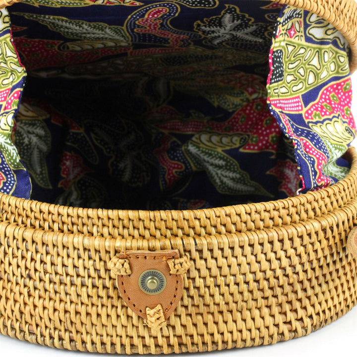 Loud Elephant Handwoven Round Rattan Bag - Brown Snap