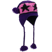 Wool Knit Earflap Tassel Hat - Star Purple