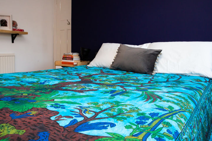 Block Printed Tree of Life Wall Hanging - Teal