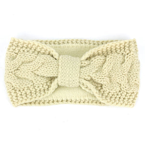 Knitted Bowknot Ribbed Headband - Cream