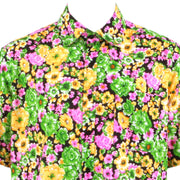 Regular Fit Short Sleeve Shirt - Green Pink & Yellow Floral on Black